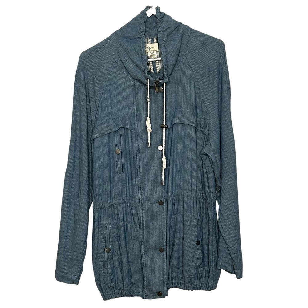 Andrea Jovine Blue Chambray Linger Length Lightweight Spring Weight Jacket Sz L